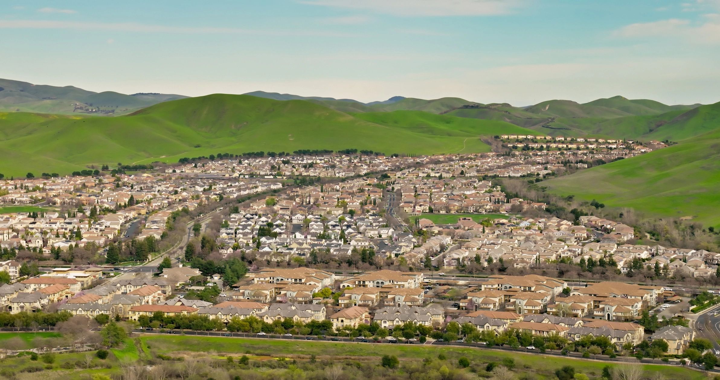 Bay Area suburban housing and green hills