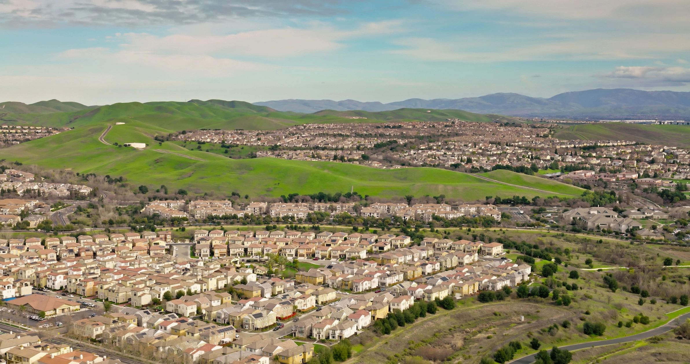 Aerial view of Bay Area suburban homes